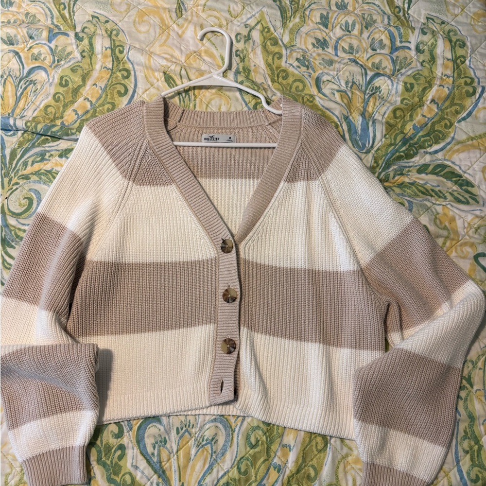 Hollister Beige and Cream Striped Cardigan
